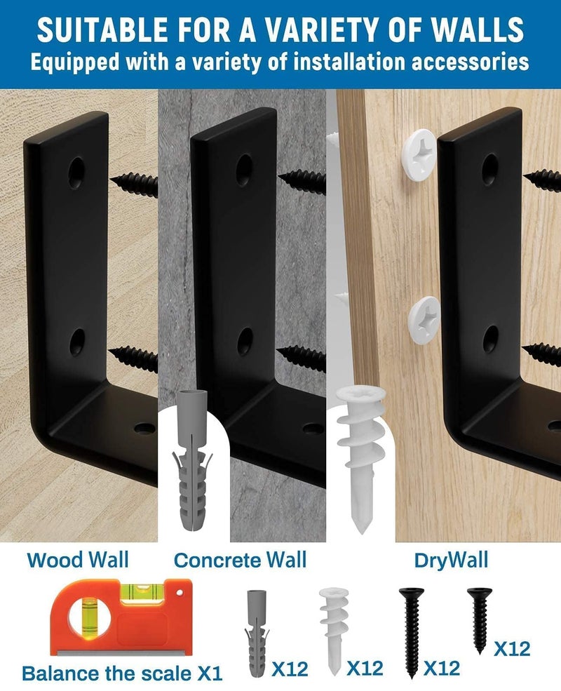 LEOPO 12 inch Shelf Brackets 6-Pack ,1/5 inch Thick Heavy Duty Industrial Bracket for DIY Floating Shelf Support, Black Coated Wall Shelf Support 11.25    x 6    x 1.5 - Image 5